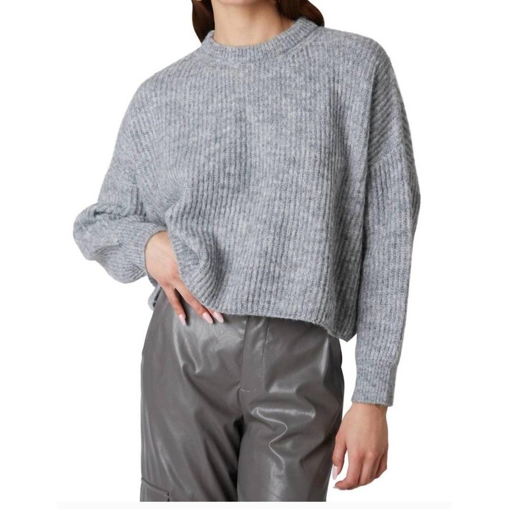 NIA Sweater Womens Small Gray Ariana Crop Ribbed Knit Wool‎ Blend Minimalist